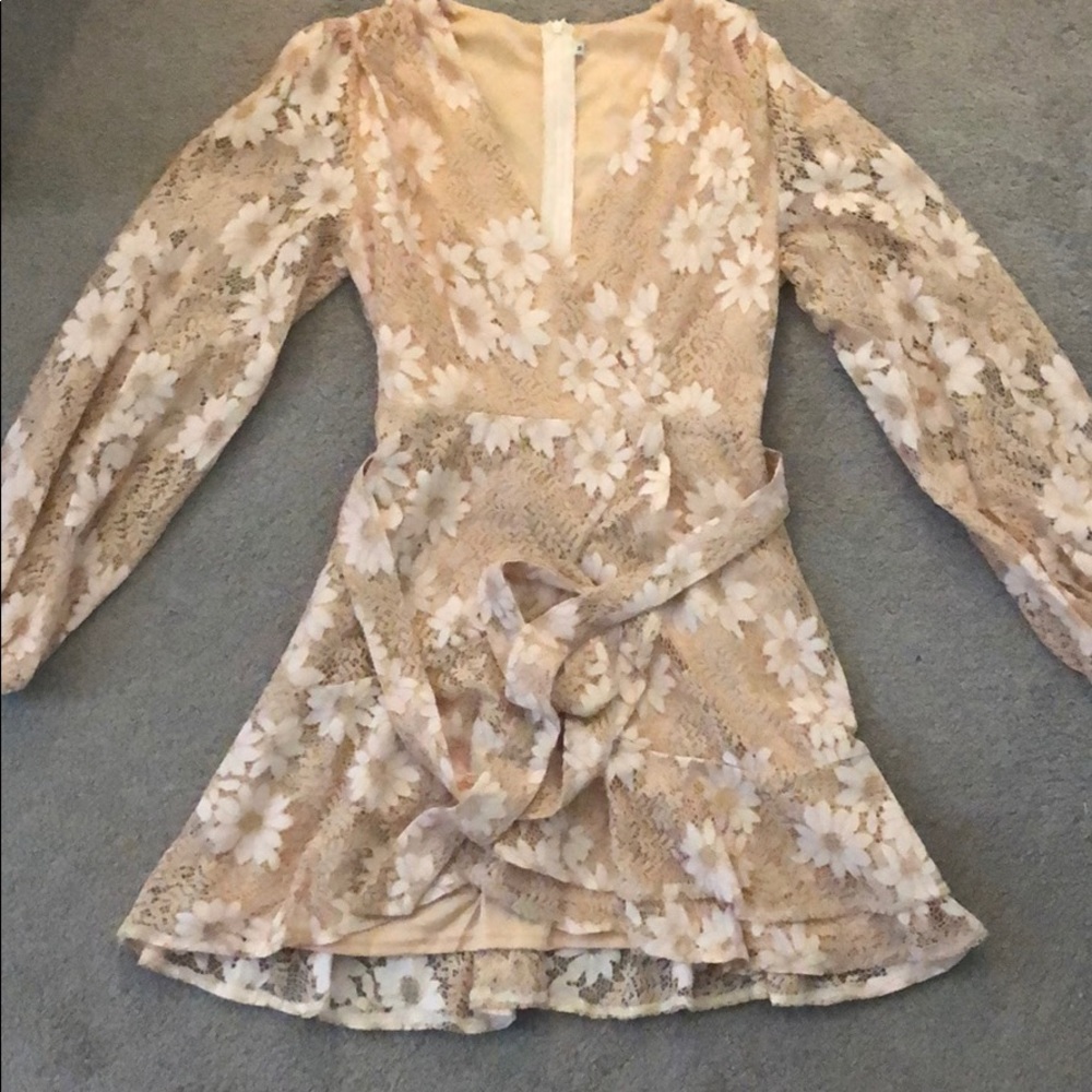 Blush Floral Lace Wrap Dress